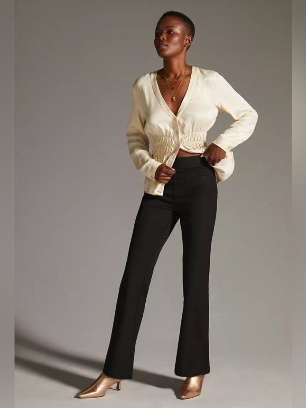 Anthropologie Maeve Slim Flare Pants Black Size 4 Ponte Minimalist Contemporary
